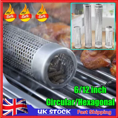 BBQ Grill Pellet Smoker Tube 6/12'' Hot Cold Smoke Generator Stainless Steel GF • £7.33