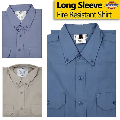 2 For £22 - Dickies Mens Fire Resistant Long Sleeve Work Shirt Light Blue Tan UK • £13.99