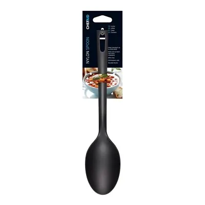 Chef Aid Nylon Solid Spoon Non-Stick Cooking Baking Kitchen Utensil Black New • £3.95