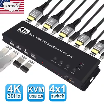 HDMI KVM Switch 4x1 Quad Multi Viewer 4 In 1 Out For 4 PC Share Mouse Keyboard • $62.68
