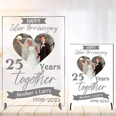 Personalised Silver 25 Years Wedding Anniversary Photo Plaque Gift Husband Wife • £7.99