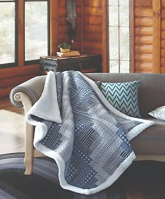 Virah Bella - Montana Cabin Blue - Quilted Sherpa Throw - 50 X60  • $36.99