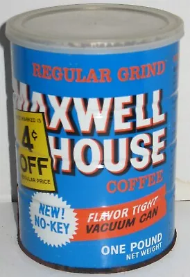 Vintage Empty Maxwell House 1 Pound Regular Grind Tin Can With Lid Prop Display • $5