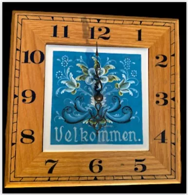 Vintage HANDPAINTED & SIGNED Norwegian Velkommen Ceramic Tile Wall Kitchen Clock • $39