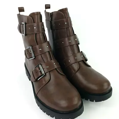 Women SO Willa Brown Combat Style Ankle Boots Strap Booties Shoes Size 9.5 NIB • $22
