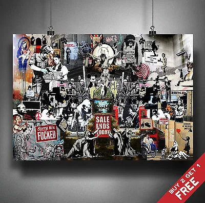 BANKSY TRIBUTE ALL GRAFFITI COLLAGE Poster A3/A4 Size Wall Art Print Decoration • £8.49