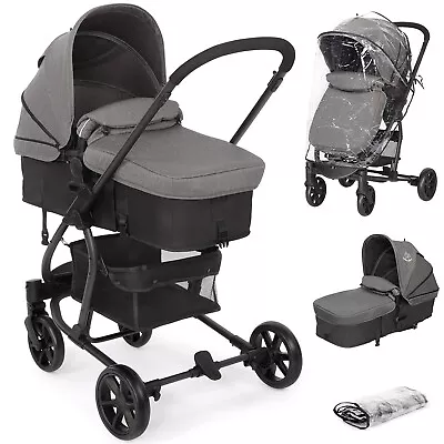 £154.99 • Buy 2-In-1 Travel System Foldable Baby Pushchair Pram W/ Rain Cover, Carrycot, Grey