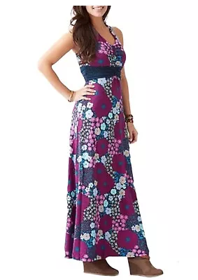 Matilda Jane My Fair Lady Halter Tie Maxi Dress Open Back Purple Blossoms • $29.99