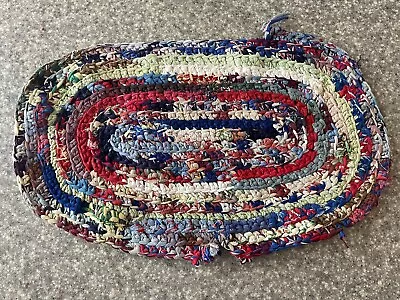 Vintage Primitive Handmade Crocheted Braided Rope Rag Rug Floor Door Mat • $15.99