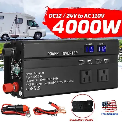 4000W Car Power Inverter DC 12V To 110V AC Pure Sine Wave Solar Converter LCD • $51.59