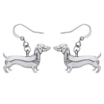 Enamel Alloy Antique Silver Dachshund Dog Earrings Dangle Pets Charms Jewelry • $6.59