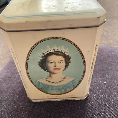 Vintage Queen Elizabeth II Coronation Souvenir Tea Caddy Tin 1953 • £0.99