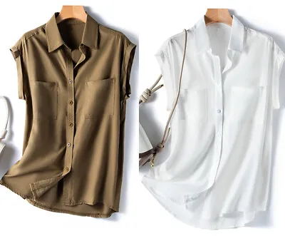 Women Office Loose Blouse Short Sleeve Shirt Top Casual Workwear Button Business • $70.04