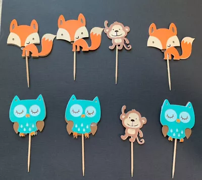 Cupcake Picks - Toppers Owl Foxes & Monkeys (8) Handmade • $6.55