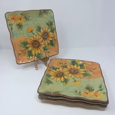 Set Of 4 MAXCERA TERRA COTTA SUNFLOWERS Salad/Dinner Plate 9  • $55