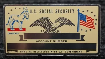 Metal Democrat Social Security ID Card Custom Engraved [080CHR] • $7