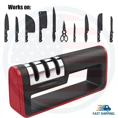 Knife Sharpener Professional Ceramic Tungsten Kitchen Sharpening System 3 Stage • $7.99
