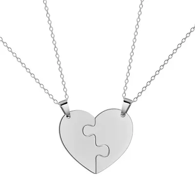 2 Pcs Heart Puzzle Necklace Best Friend Lover Couple Friendship Gift For Him Her • £3