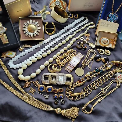 Vintage Gold Tone Costume Jewelry Lot Trifari Monet Elizabeth Taylor Avon Chunky • $41