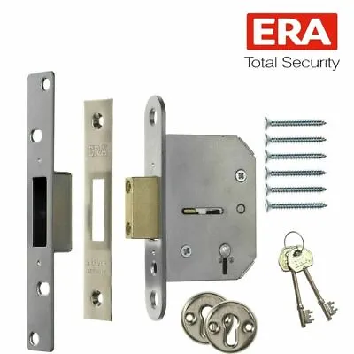 DEADLOCK VISCOUNT 76mm (3 ) 5 LEVER DEAD LOCK  WITH ESCUTCHEONS CHROME - NEW ERA • £12.95