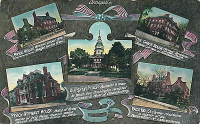 Annapolis Md. Maryland. Multi-view Pc- State House & 4 Other Houses. • $0.99