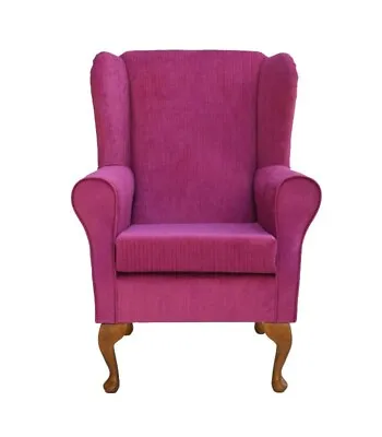 High Wing Back Fireside Chair In Pink Azzuro Fabric On Queen Anne / Tapered Leg • £453.68