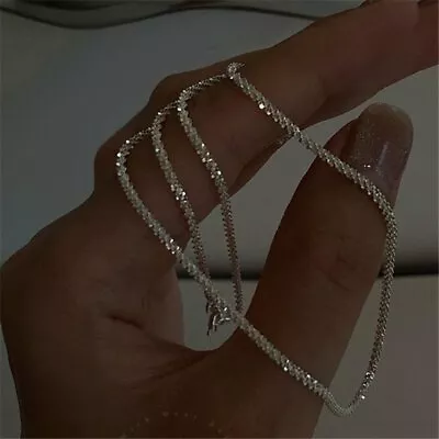 925 Silver Shiny Gypsophila Glitter Chain Necklace Clavicle Women Jewelry Gifts • $2.53