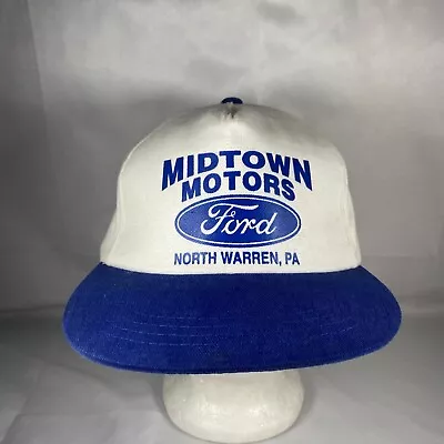 Vintage Midtown Motors Ford North Warren PA SnapBack Trucker Hat Cap Blue White • $34.32