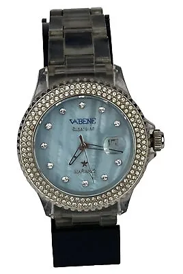 Vabene Women’s Italian Baby Blue Gemmed Dial Date Clear Plastic Band New Battery • $19.95