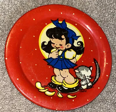 Vintage Ohio Art Co. Metal Tea Set Girl & Cat Plate • $12.97