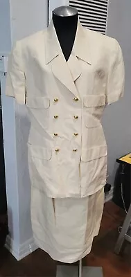 $999.99 • Buy Chanel VINTAGE Boutique Ivory CC LOGO BUTTONS BLAZER JACKET & SKIRT SZ 42 (L)