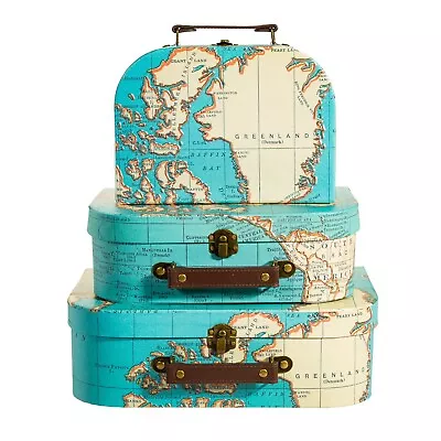 Vintage Map Suitcases - Set Of 3 - Sass And Belle - Home Deco • £22.99