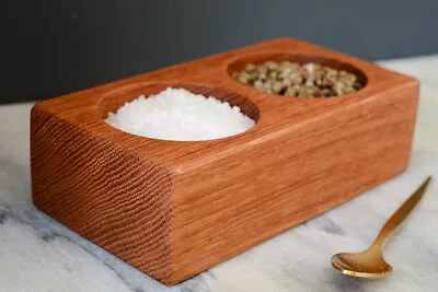 Eco-friendly Salt And Pepper Pinch Pots Handmade From Oak Hardwood. 60mm Holes • £17.99