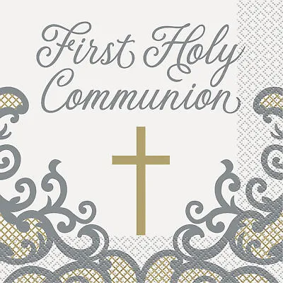 1st Holy Communion Napkins Gold Cross Paper Party Serviettes Napkins X 16 • £2.99