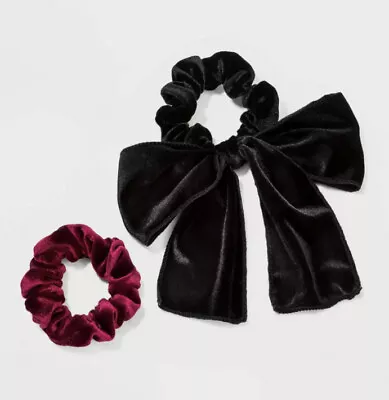 Women's A New Day Velvet Hair Twisters Black W/Tails & Wine Scrunchies Set Of 2 • $7.64