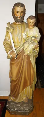 Large Vintage/Antique Lifesize Saint Joseph & Baby Jesus Church Statue 64  Tall • $2250