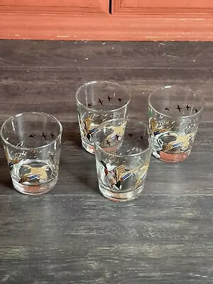 Mallard Duck Drinking Beverage Rocks Low Ball Glasses Set Of 4 EUC 4” Vintage • $50