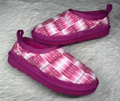 UGG Tasman LTA Wavelength Pink Logo Youth Fur Slip On Clog Sz 5 / Women 6.5 • $54.95