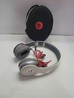 Beats By Dre Monster Solo HD Wired On-Ear White Red Headphones With Case Tested • $34.99