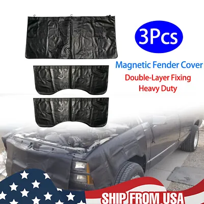 3Pc L+R+F Magnetic Fender Cover Mechanics Work Mat Protector Leather W/ Hook US • $24.39
