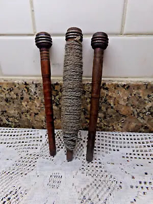 Vintage Lot Wood Sewing Spools/spindles  1 With Thread & 2 Empty • $5.75