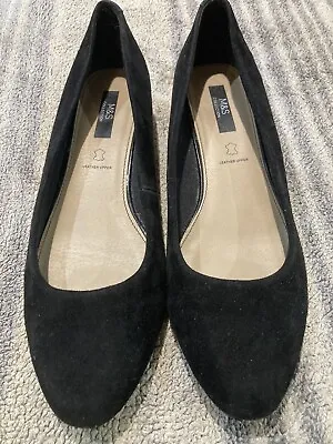 Marks & Spencer Size 7 1/2 Black Suede Wedge Shoes Hardly Worn • £5