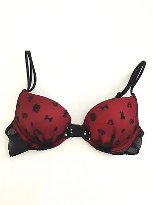 Victoria’s Secret Very Sexy Push Up Bra Padded Size 34A Red With Black Lace • $14