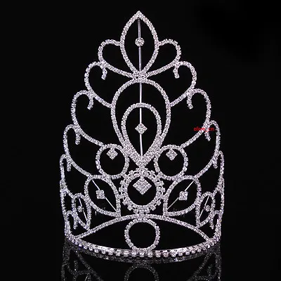 18cm Tall Large Full Crystal Wedding Bridal Queen Pageant Prom Tiara Crown Combs • £19.79