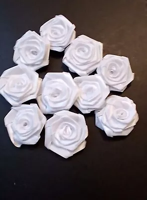 20 White Satin Ribbon Rosepk 30mm/3cm Satin Ribbon Rose Buds Satinflowers  • £3.99