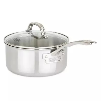 New Viking 3-Ply Stainless Steel 2.25 Qt Sauce Pan/Pot W/ Glass Lid Professional • $74.95