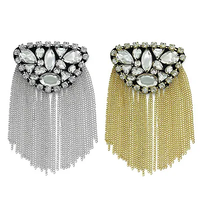$9.08 • Buy Shiny Rhinestone Shoulder Beads Epaulettes Metal Fringe Sew-needed Triangle New