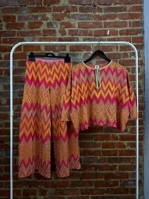 Missoni Zig Zag Printed Multicolor Suit Pants+Blouse Cotton Blend Womens Size S • $135