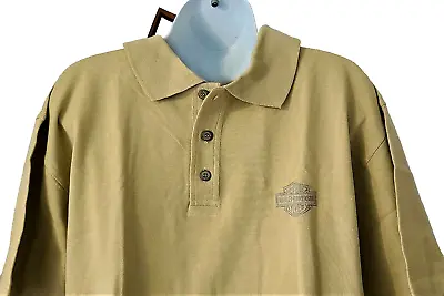 Harley Davidson SS Shirt Polo Golf Tan Texture Button Embroider Chest44in Mens S • $39.37