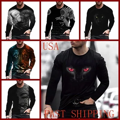 T Shirts Men Black Long Sleeve Lion Animal Panther Graphic Camiseta T-Shirt Soft • $21.86